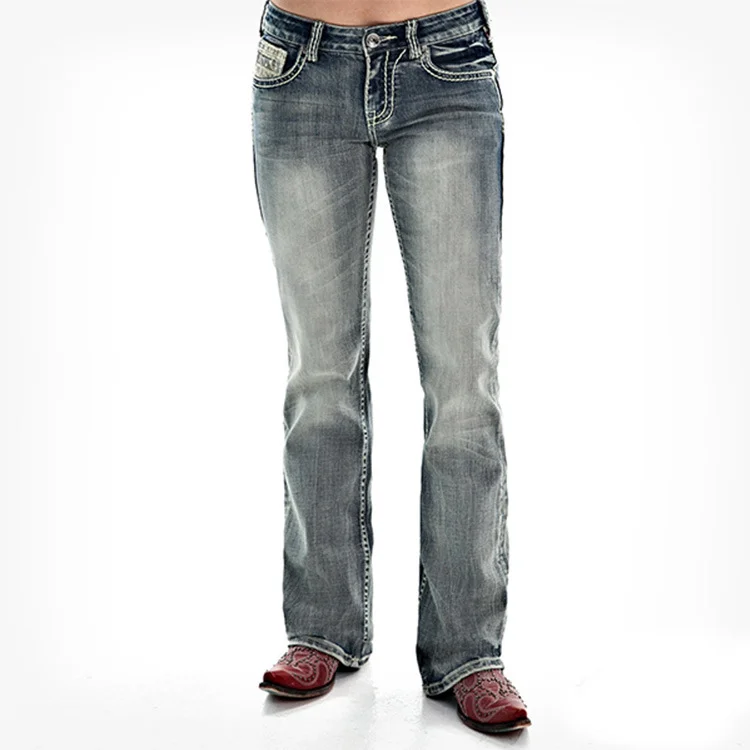 Retro Style Washed Printed Slim Jeans