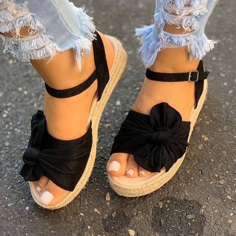 2021 Women Casual Sandals Summer Shoes Hemp Flats Platform Ladies Bowknot Buckle Strap Fashion Woman New Peep Toe Female