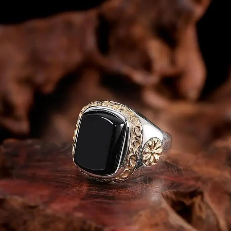 Olivenorma "Man Of Distinction" Vintage Men's Obsidian Signet Ring