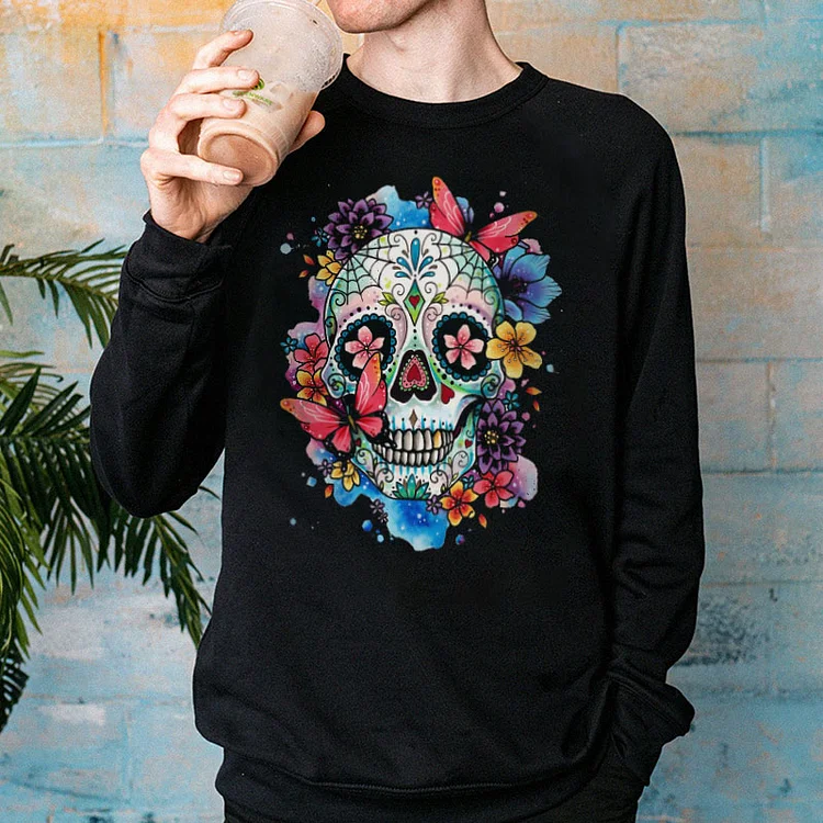 Butterfly Sugar Skull Painting Creative Black Print Sweatshirt