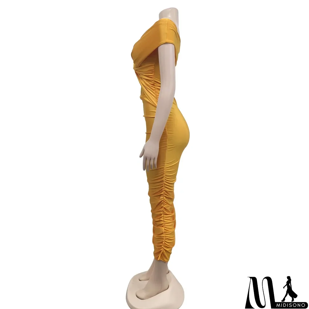 MidiSono - Sexy Cross Wrap Chest Cross Pleated Maxi Dress