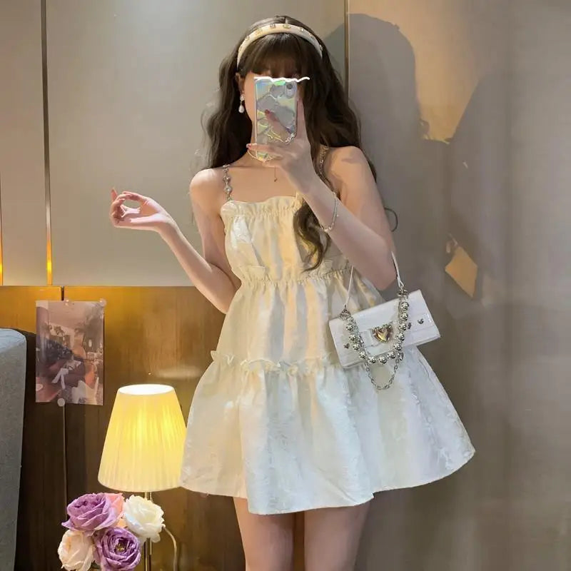 Aiertu DRESS TO IMPRESS Sleeveless Dress Women A-line Mini Summer Sweet Breathable Students Ruffles Designed Chic Party French Style Princess Vestidos aiertu