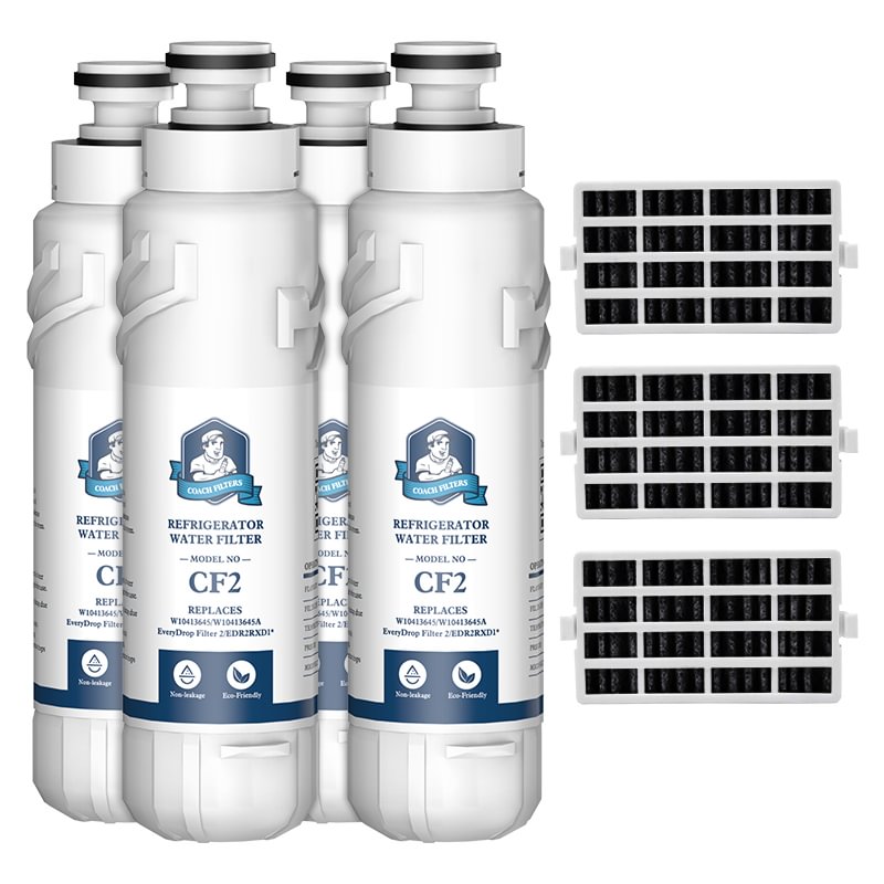 CoachFilters EDR2RXD1 W10413645A 9082 Refrigerator Water Filter with Air Filter, 4Pack