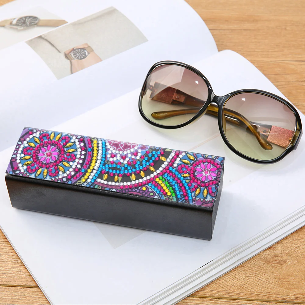 DIY Diamond Pinting Leather Eye Glasses Storage Box Sunglasses Organizer
