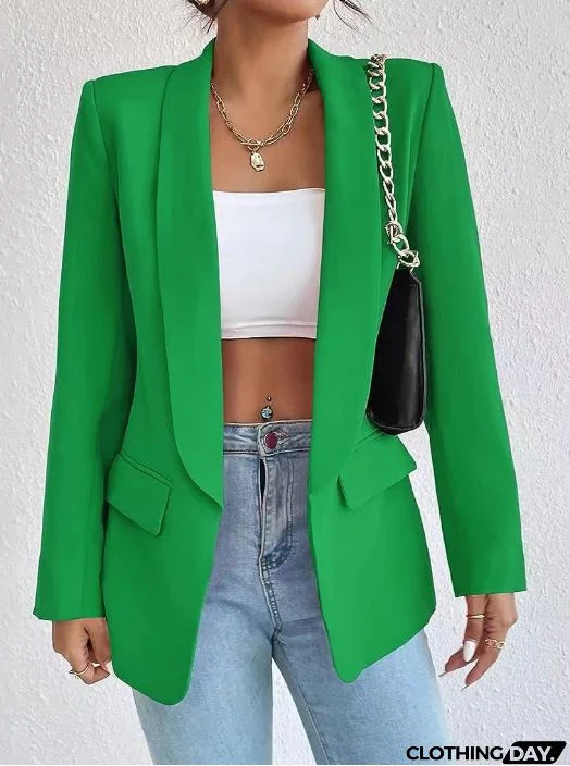 Women Solid Color Casual Lapel Long Sleeve Blazer Coat