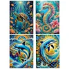 (US Only)4Pcs 30x40cm Marine Animal 5D DIY Special Shape Crystal Partial Diamond Painting