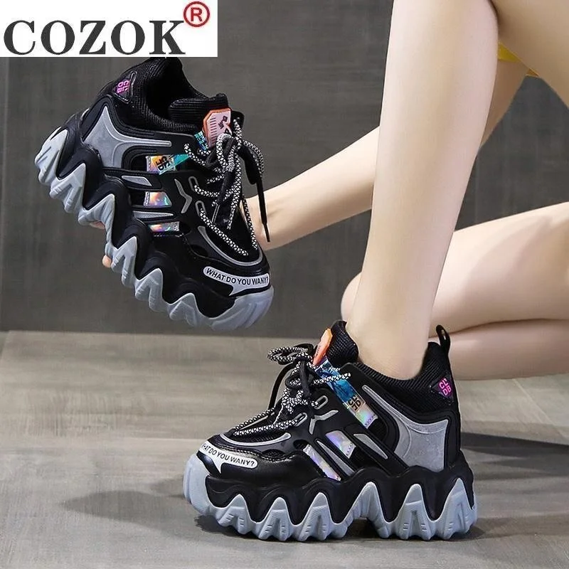 2021 Spring New Breathable Mesh Women Casual Shoes Fashion Comfortable Lace Platform Sneakers Women Vulcanized  Shoes Woman