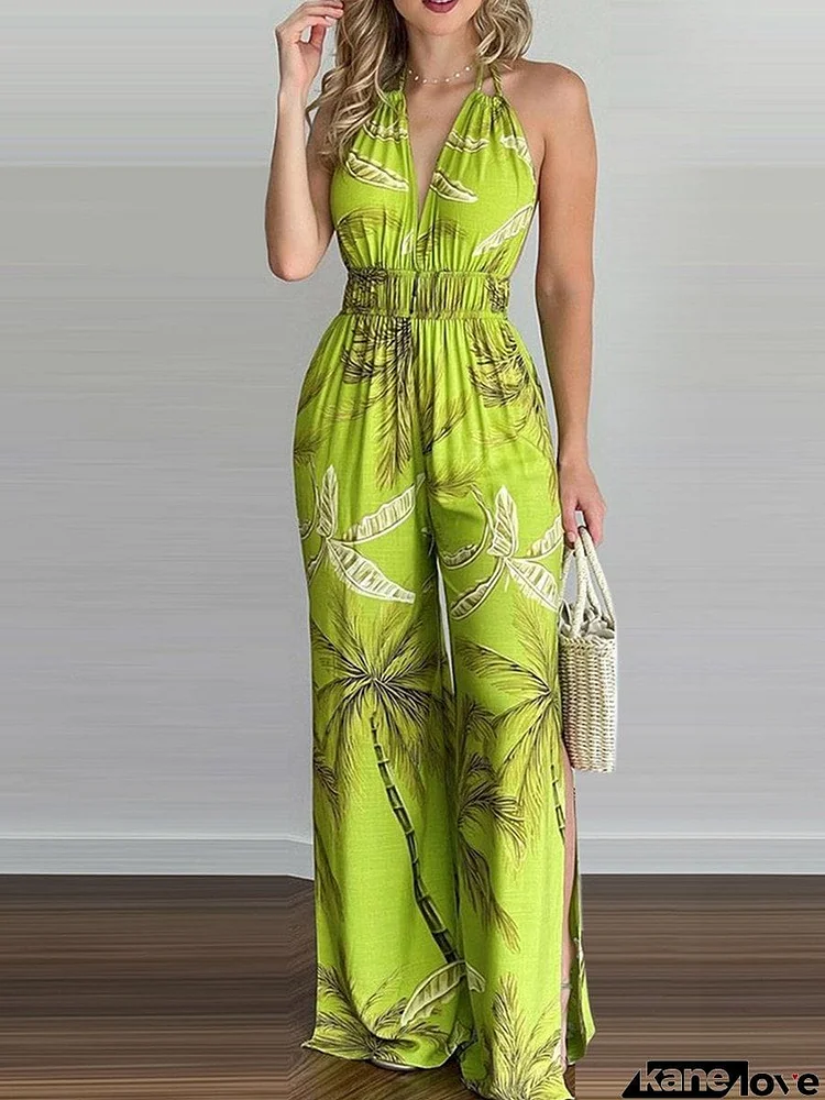 Sling Leaf Print Jumpsuit