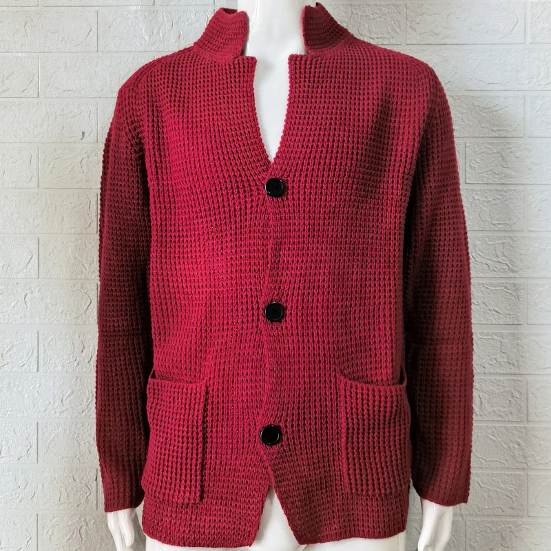 Men's Slim Fitting Stand Collar Knitted Cardigan Autumn and Winter Oversized Sweater Jackets