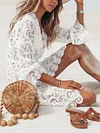 Lace Hollow See-Through Flared Sleeves Long Sleeve Bohemia Mini Dress