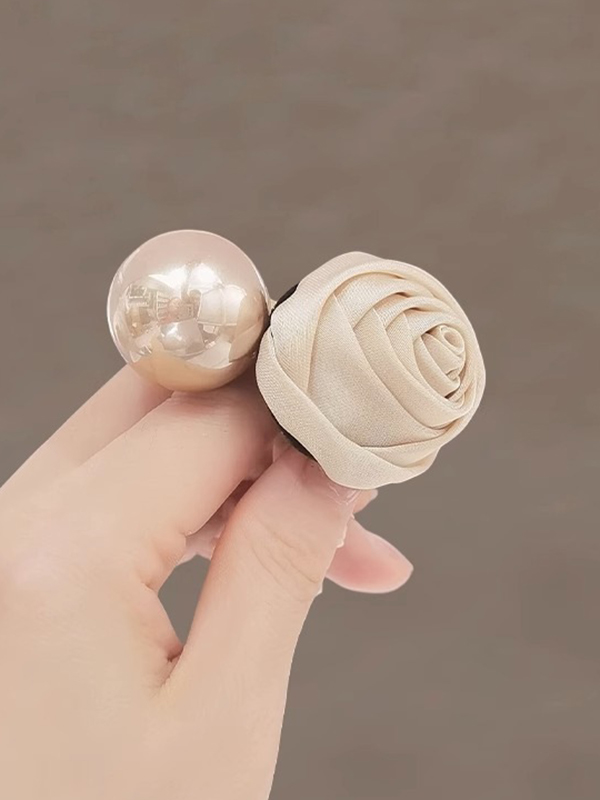 Shiny Pleated Flower Shape Elasticity Beaded Ponytailholder Hairtie Hairbobble Hair Accessories KHAKI-One_size