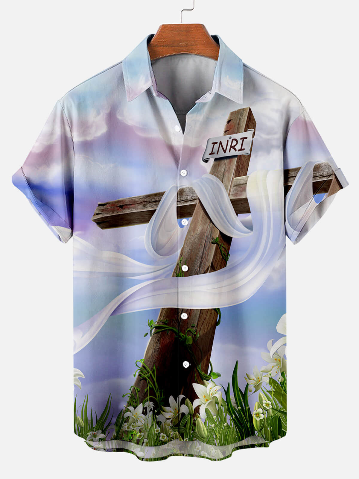 Men's Memorial Day Easter Print Short Sleeve Shirt PLUSCLOTHESMAN