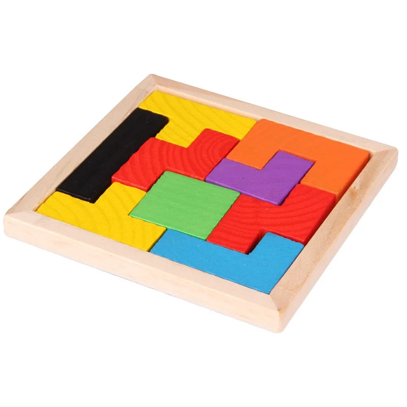 Wooden Tetris Game Educational Jigsaw Puzzle Wood Tangram Brain Teaser Puzzles Toy for Children Kids