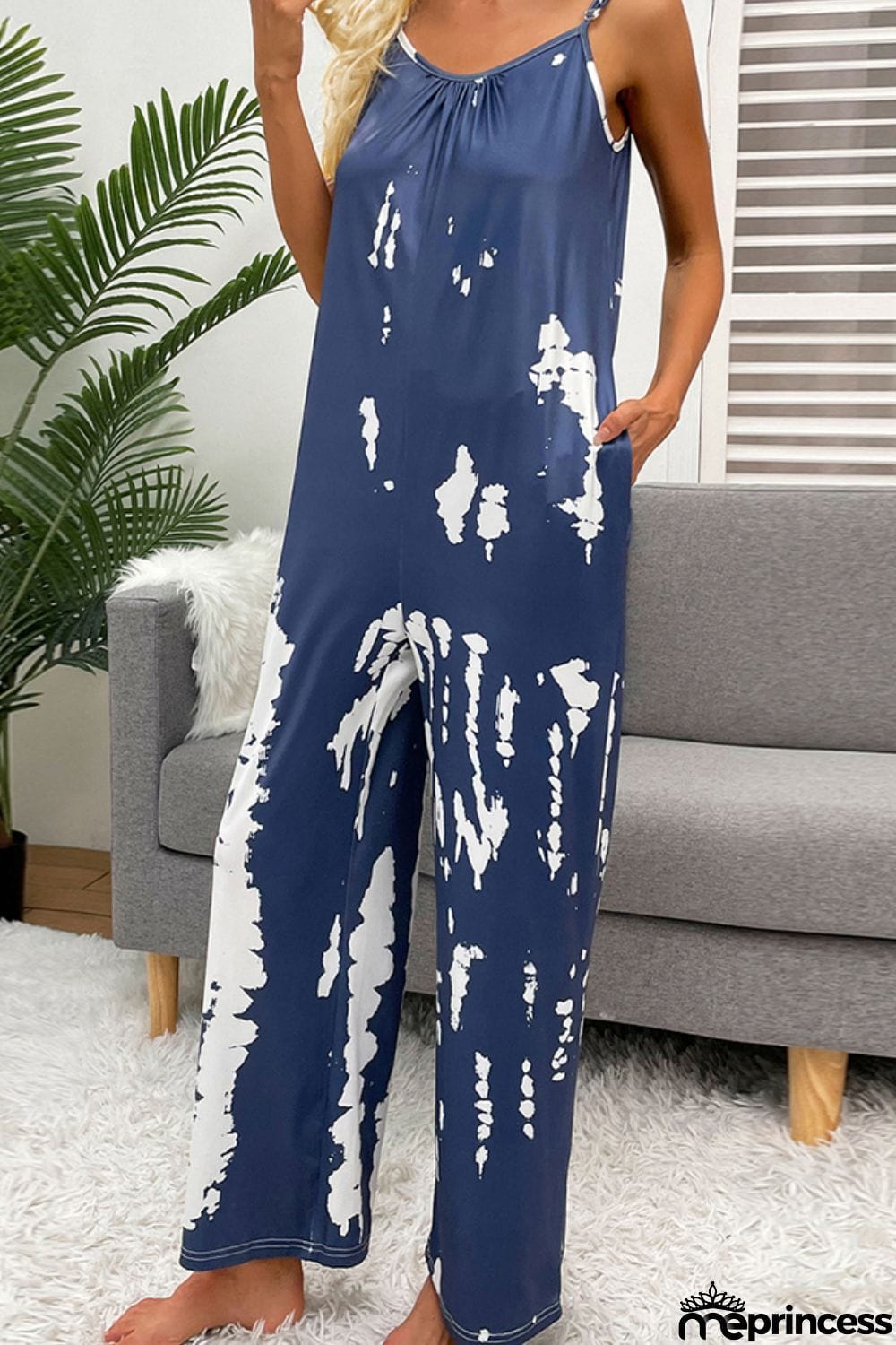 Tie-Dye Spaghetti Strap Jumpsuit with Pockets