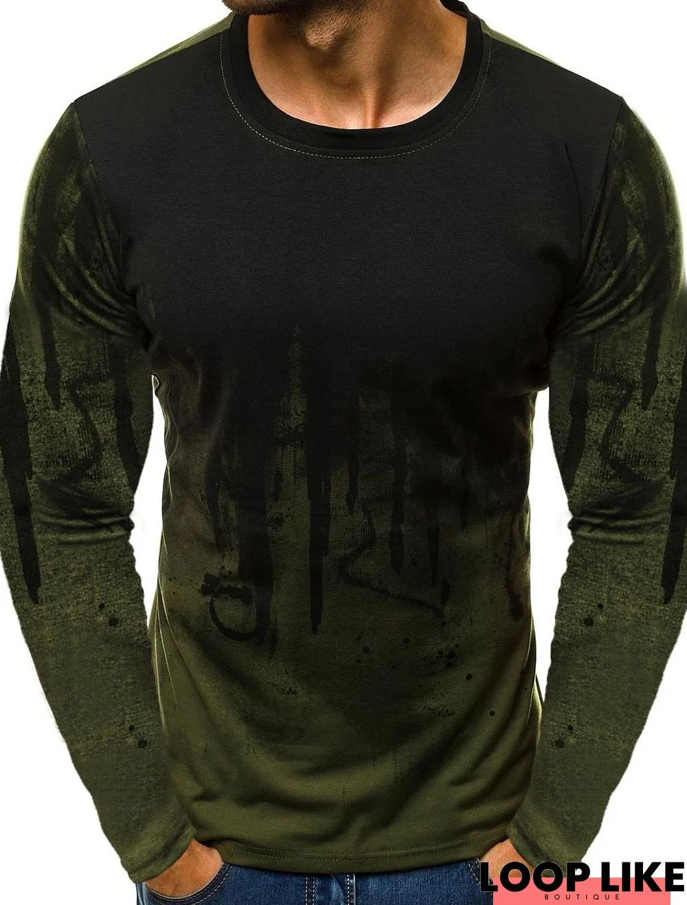 Men's T Shirt Plus Size Long Sleeve Tops Streetwear Army green Gray White
