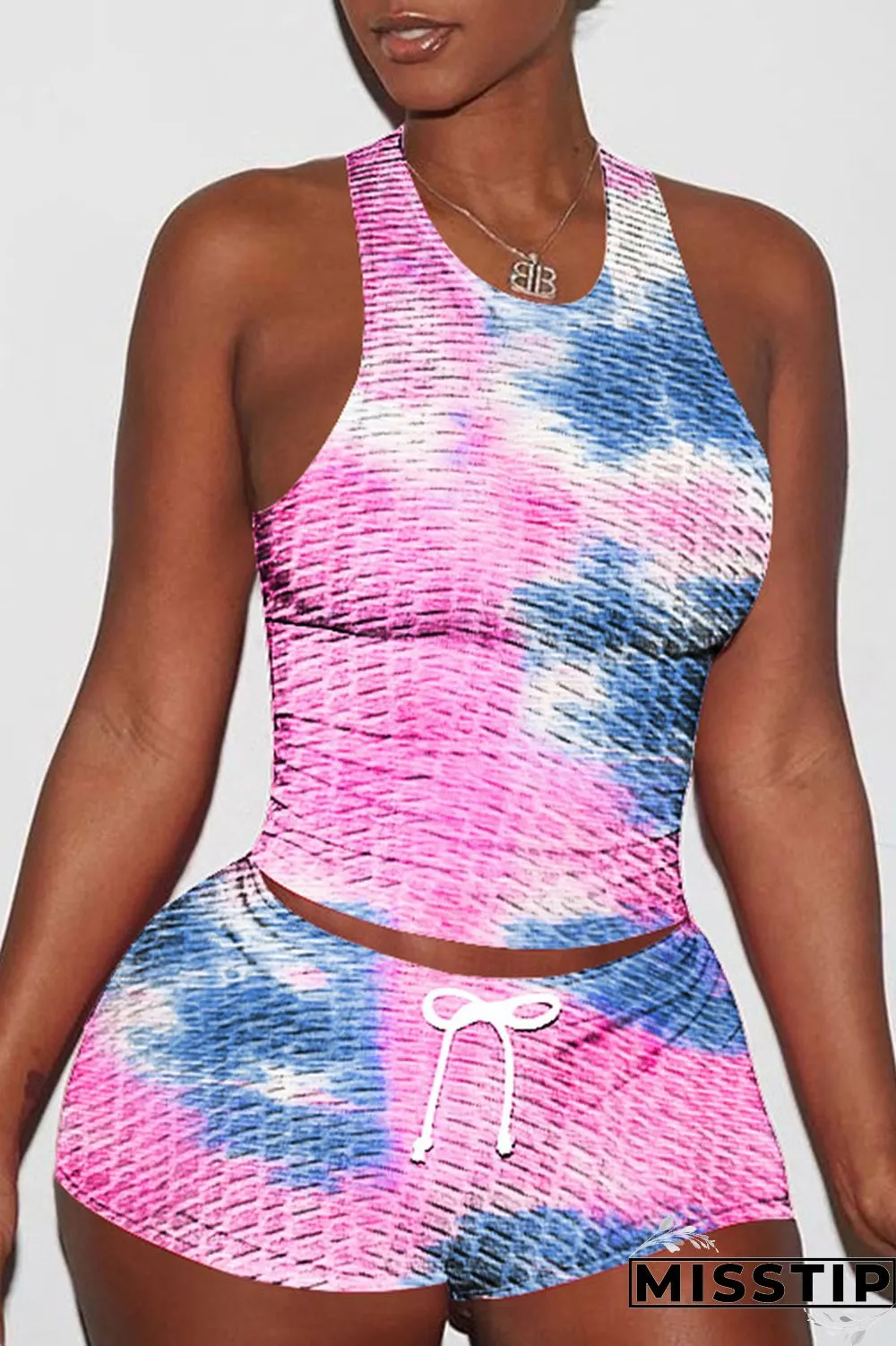 Pink Casual Print Patchwork O Neck Sleeveless Two Pieces