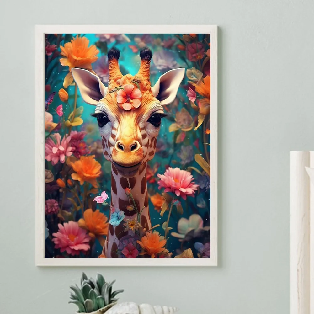 Diamond Painting - Full Round Drill - Flower Giraffe(Canvas|30*40cm)