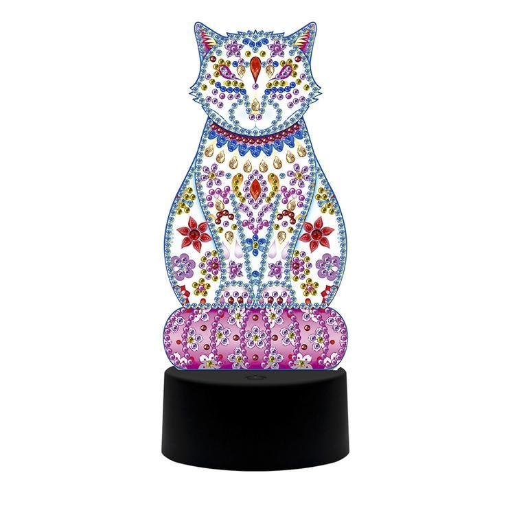 DIY Special Shaped Diamond Painting Cat LED Light Cross Stitch Embroidery