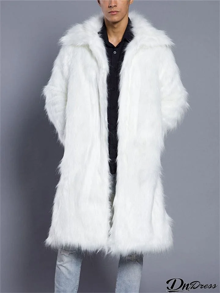 Men's Super Warm Winter Faux Fur Long Coat with Pocket