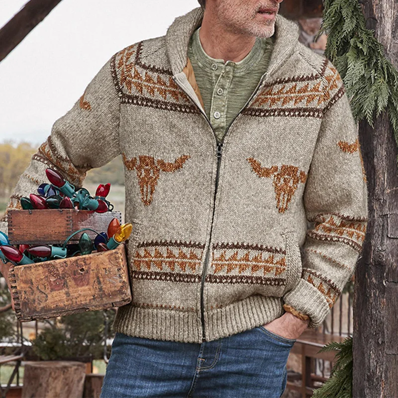 New Sweater Men's Casual Trend Printed Woolen Sweater Top