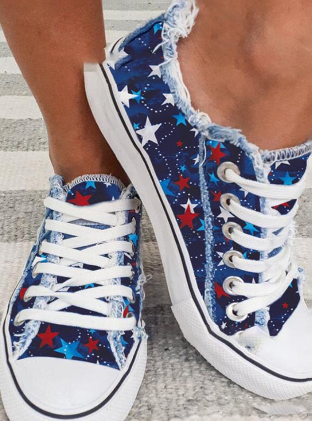 Women's Sneakers Star Print Canvas Lace-up Sneakers