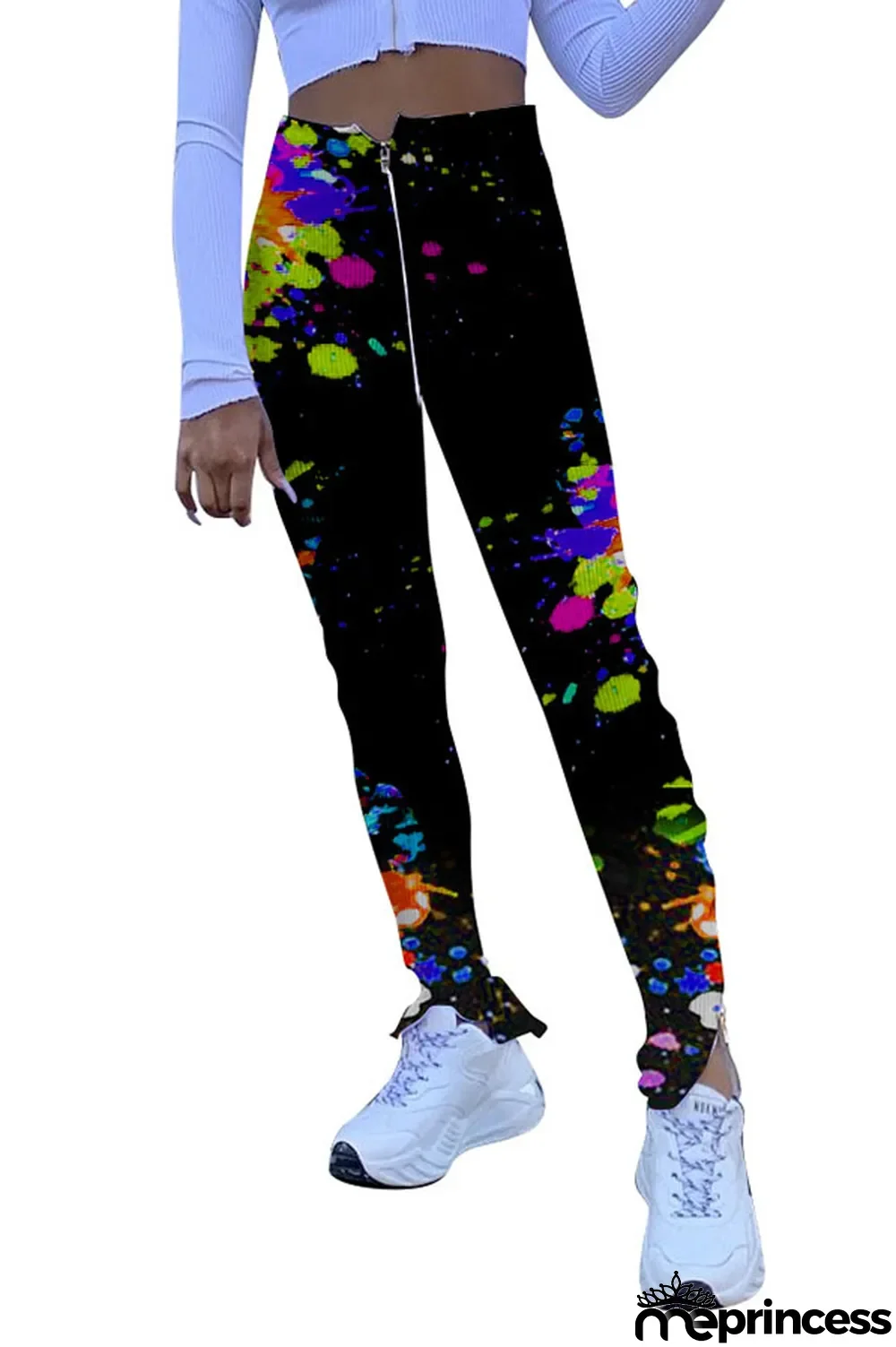 Red Polyester Zipper Fly High Print pencil Pants Bottoms