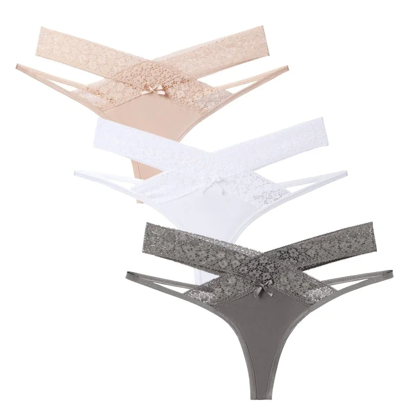Women's G-string Sexy Cross Strap Lace Panties Underwear Seamless Thongs Femme Hollow Out Lady T-back Lingerie