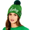 St Patricks Day Hat Sequins Lucky Pom Beanie Hats Green Knit Winter Hat for Irish-Themed Events