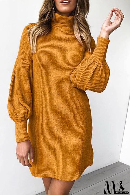 MidiSono - Puff Sleeve High Collar Mini Dress