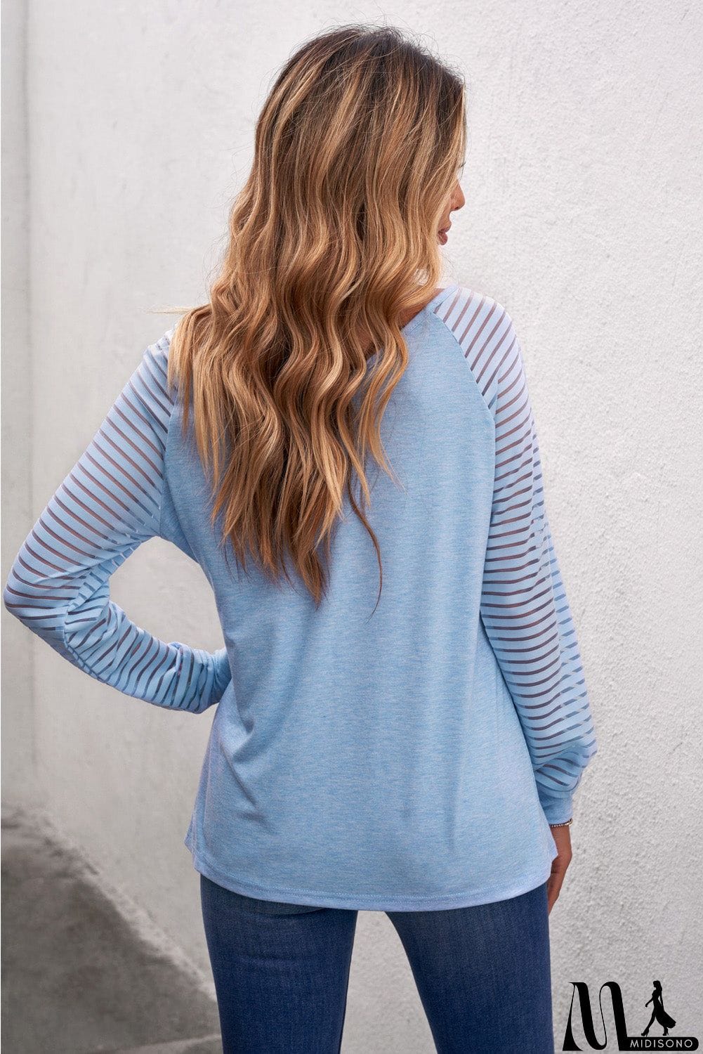 MidiSono - Sheer Stripe V-Neck Top