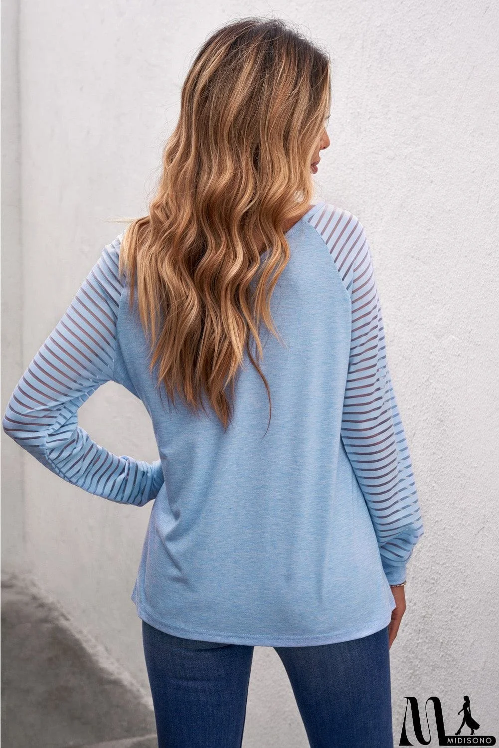 MidiSono - Sheer Stripe V-Neck Top