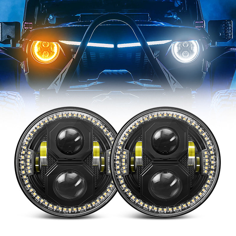 7 Inch Jeep JK Halo Headlights with White DRL and Amber Turn Signals for Wrangler