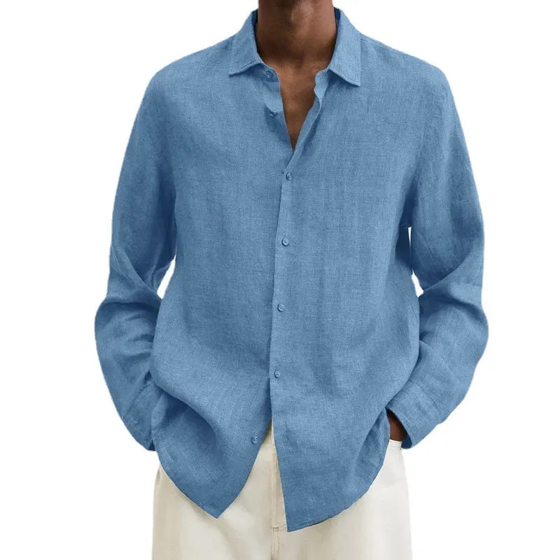 Brownm Brownm Explosion Autumn Long Sleeve V-Neck Loose Button Cotton Shirt Shirt Man