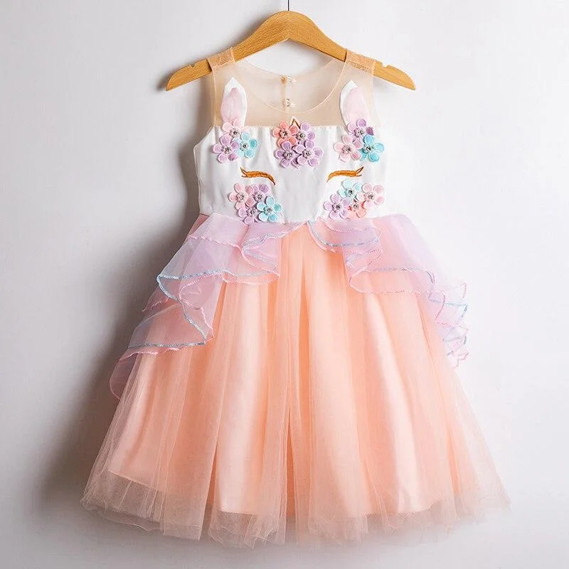2021 Fantasy Unicorn Dress For 3-8 Year Girl Children's Princess Costume Kids Birthday Party Infant Tutu Child Clothes