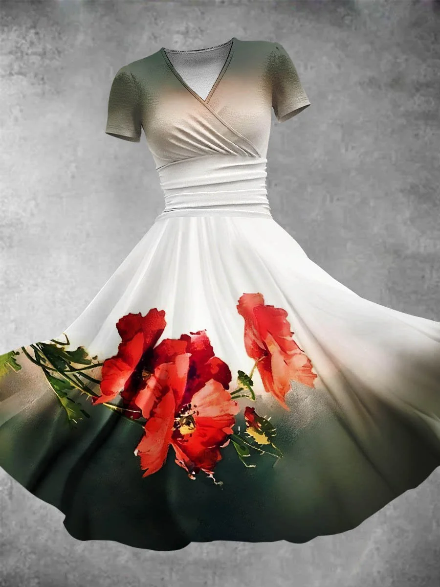 Women's Poppy Flower Art Print Design Maxi Dress