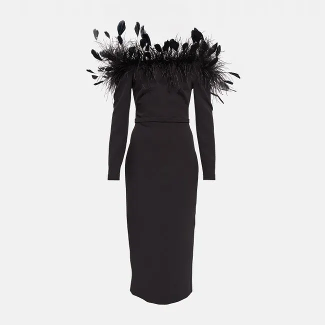 Brownm Fashion Dress Women 2025 Early Spring New Ostrich Hair Splicing Design With A Long-Sightbrowed Dress