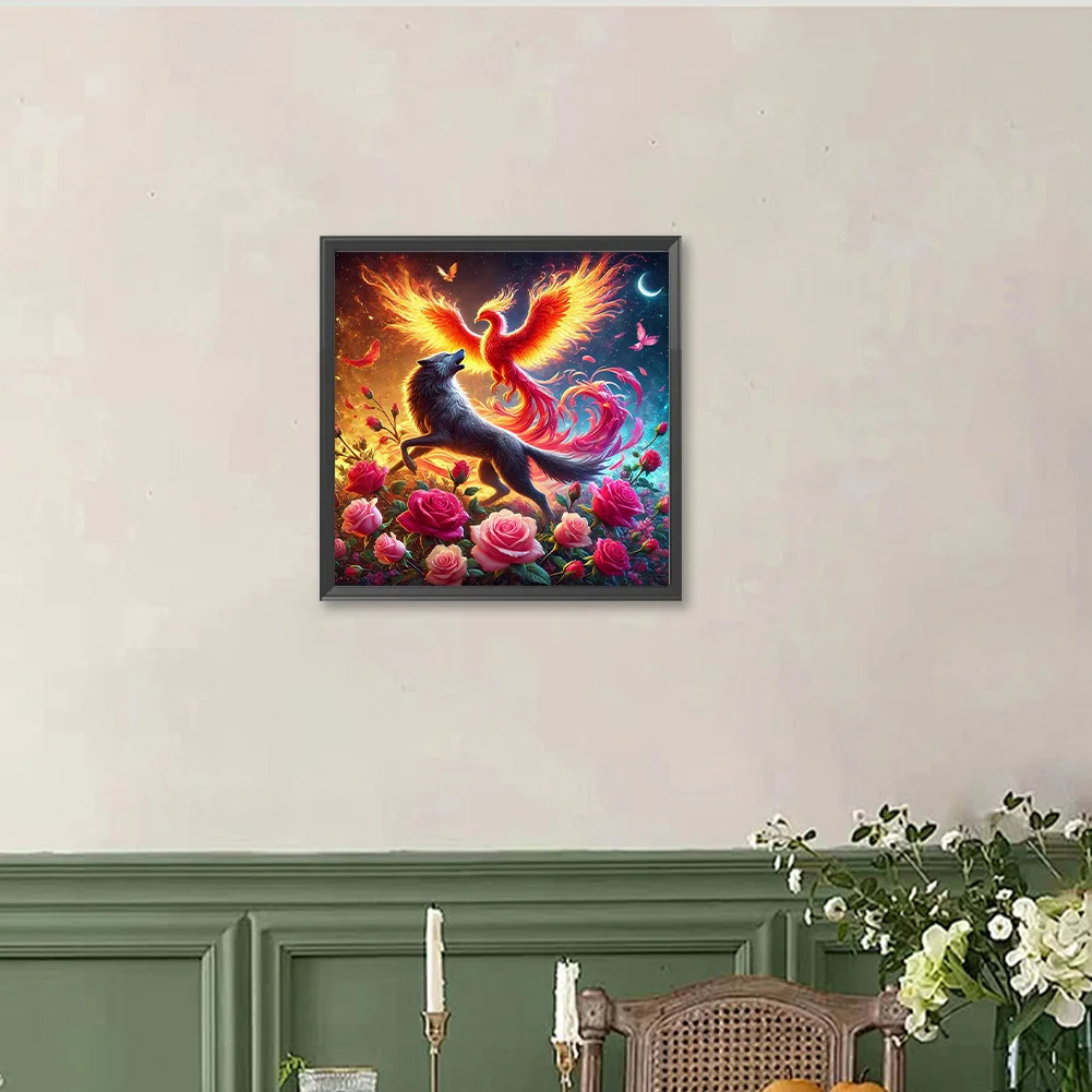 Diamond Painting - Full Round Drill - Rose Phoenix Wolf(Canvas|40*40cm)