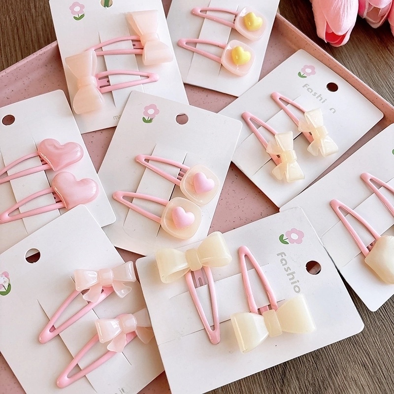 Spring New Sweet Pink Bow Bangs BB Clip Pinky Beige Girl Heart Children Barrettes Hair Accessories
