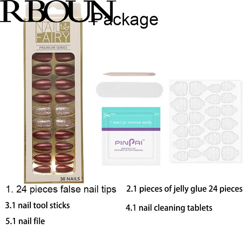 Fake Nails with Glue Metal Color False Nail Art Tips Press on Coffin Stick Designs Clear Set Full Cover Artificial Short Kiss-Nail Inspo