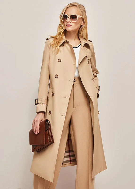 Classic Khaki Cotton Double Breasted Trench  Jacket Long Coat