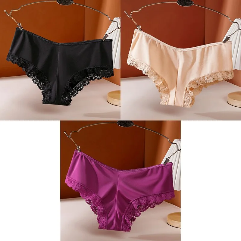 Billionm Sexy Women's Panties Low-Rise Hollow Out Cross Underwear Ice Silk Lace Female Comfort Seamless Lingerie