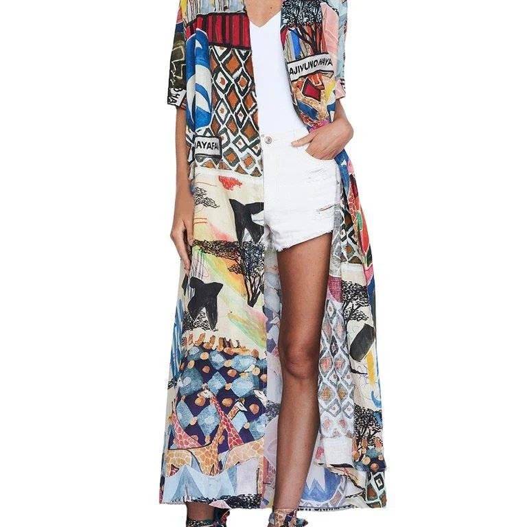 Brownm Brownm Coat Women's Smock Chiffon Print Holiday Sunscreen Beach Coat Long Cardigan