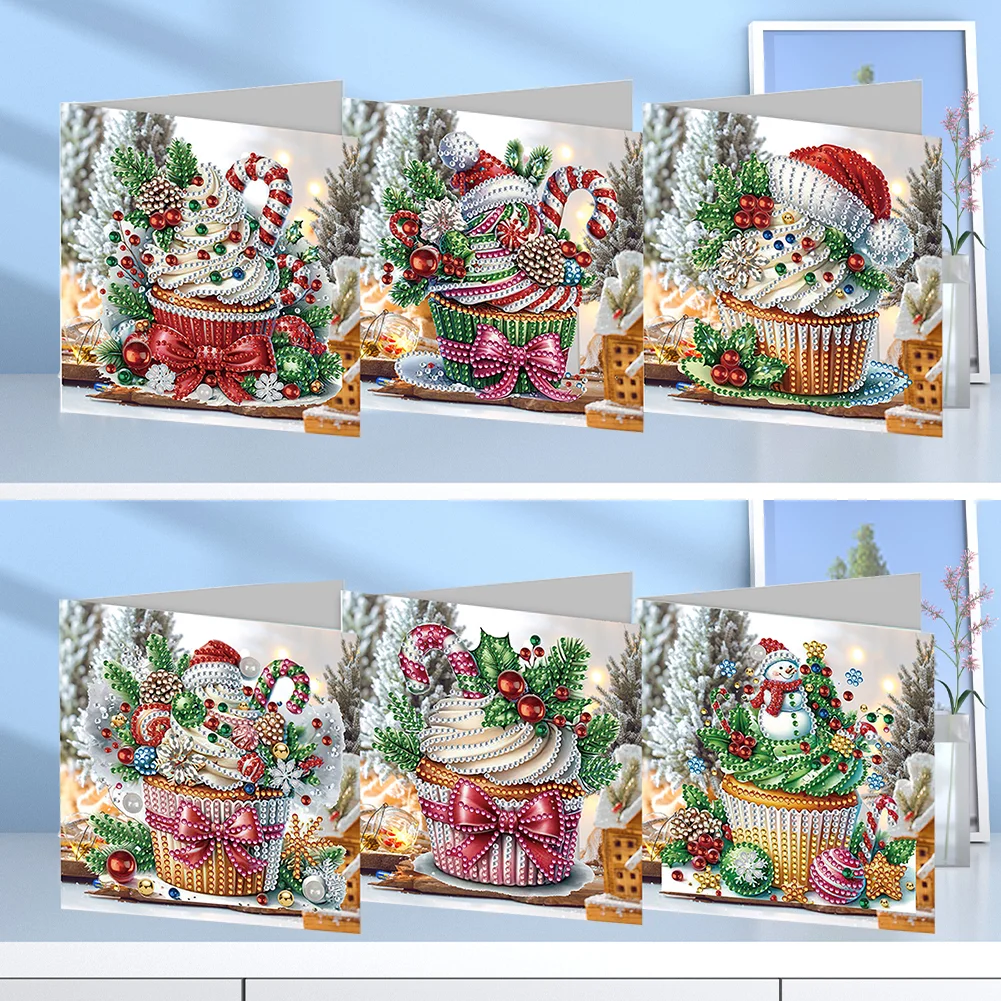 6pcs DIY Christmas Dessert DIY Diamond Painting Card for Friends Family Gift【With White Envelope】
