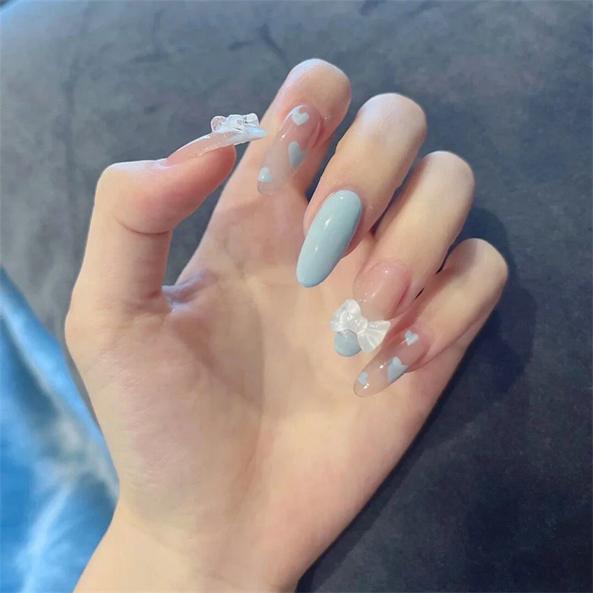 Bayuyun 24Pcs/Set Coffee Leopard French Fake Nails with Diamonds Japan Korean Artificial Acrylic Press on Nails Removable Stick on Nails