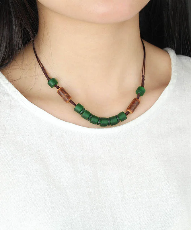 Vintage Green Hand Knitting Coloured Glaze Gratuated Bead Necklace