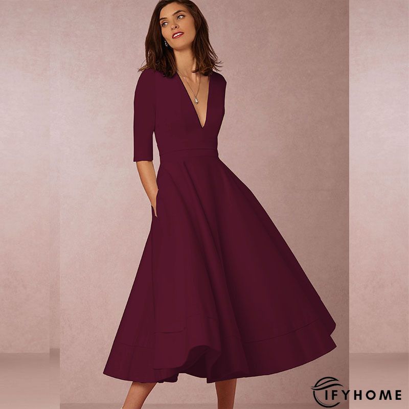 Cross Neck Elegant Regular Fit Midi Dress | IFYHOME