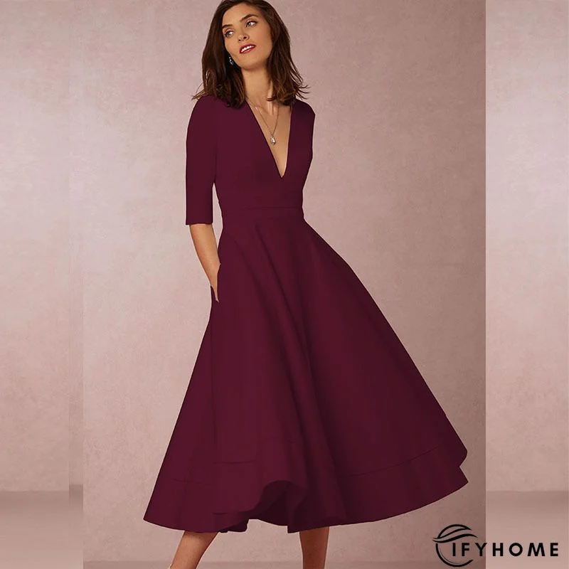 Cross Neck Elegant Regular Fit Midi Dress | IFYHOME