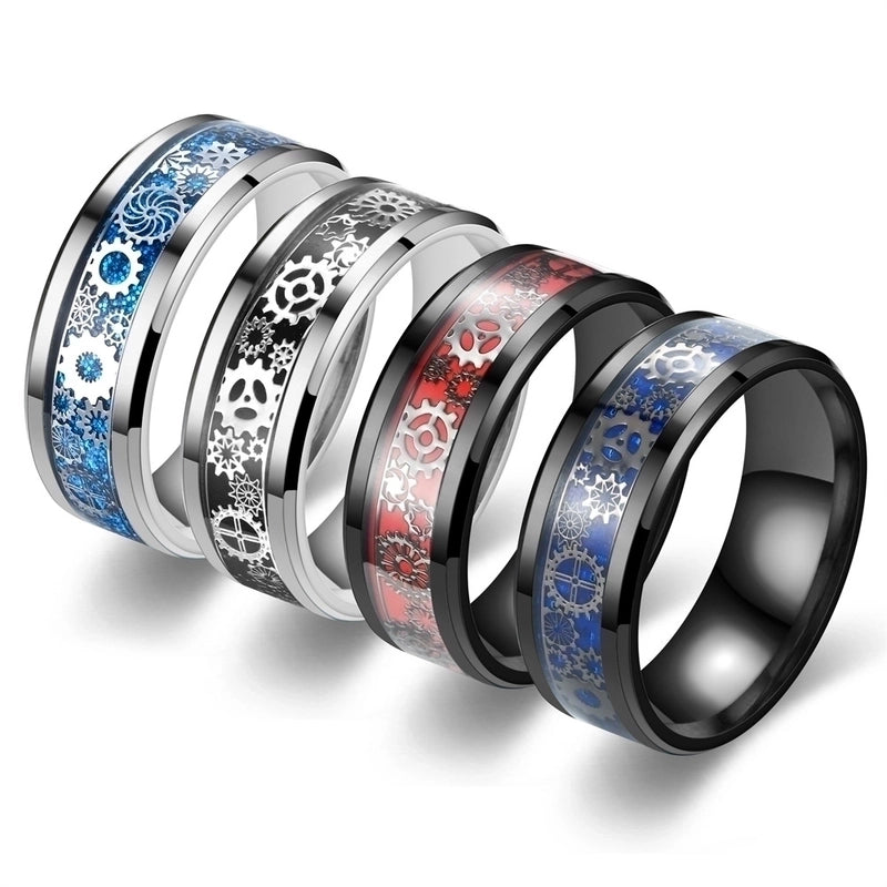 Casual Minimalist Gear Titanium Steel Enamel Couple Rings