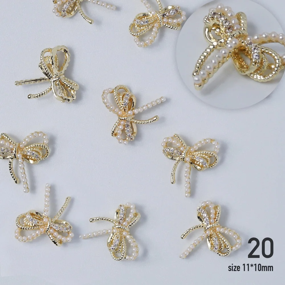 Nail jewelry 3D Alloy high quality zircon Butterfly Flower crystal Pearl Metal Manicure Nails DIY Accessories Nail Decor