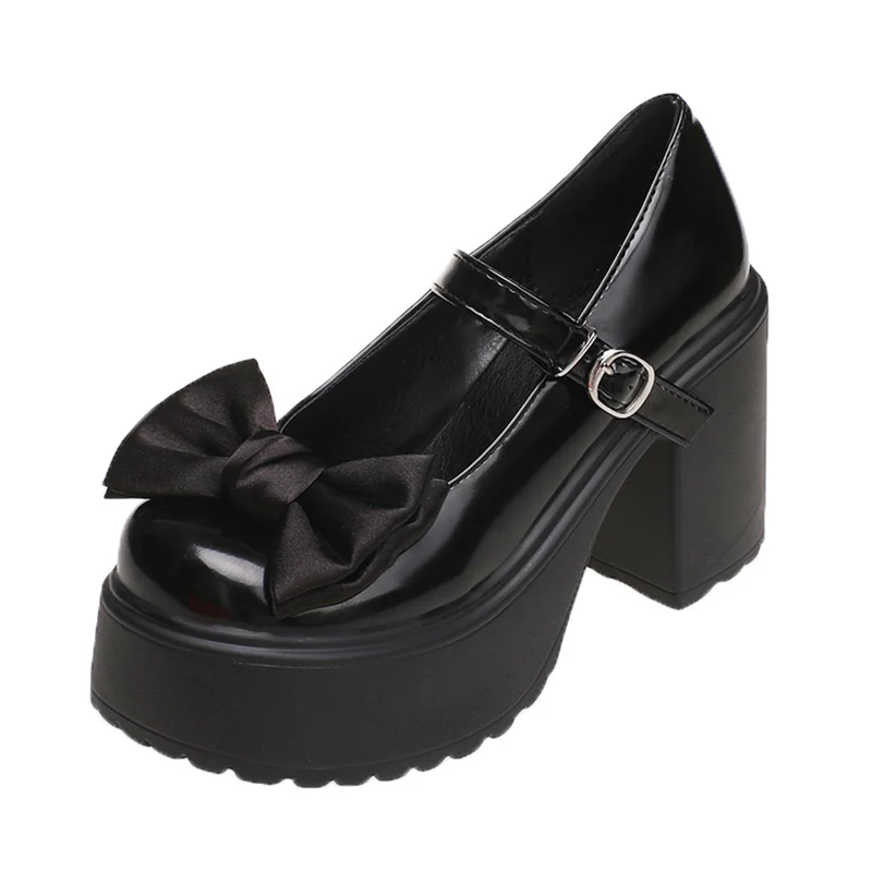 Tanguoant Tanguoant New Mary Jane Women's Shoes Thick Heel Platform Uniform Single Shoes High Heels Women's Bow Retro Small Leather Shoes